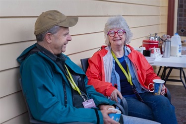 older volunteer friends with coffee