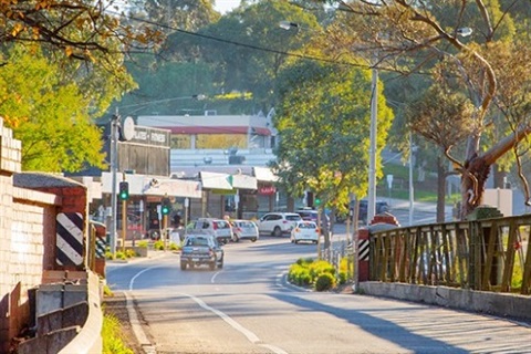 View from the bridge into the main street of Diamond Creek