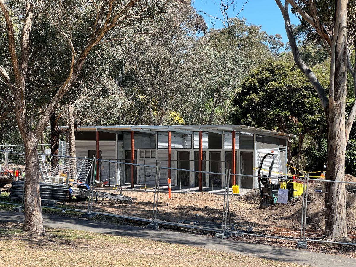 This is a photograph of the new public toilets under construction in Alistair Knox Park.