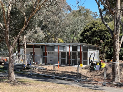 This is a photograph of the new public toilets under construction in Alistair Knox Park.