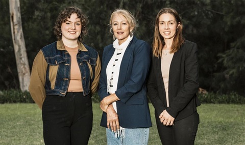 This is a photograph of Nillumbik Youth Council Deputy Mayor Niamh Coffey, Council Deputy Mayor Karen Egan and Youth Mayor Orianna Edmonds.